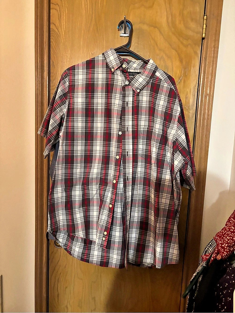 Men's Plaid Button Down in Gray & Red